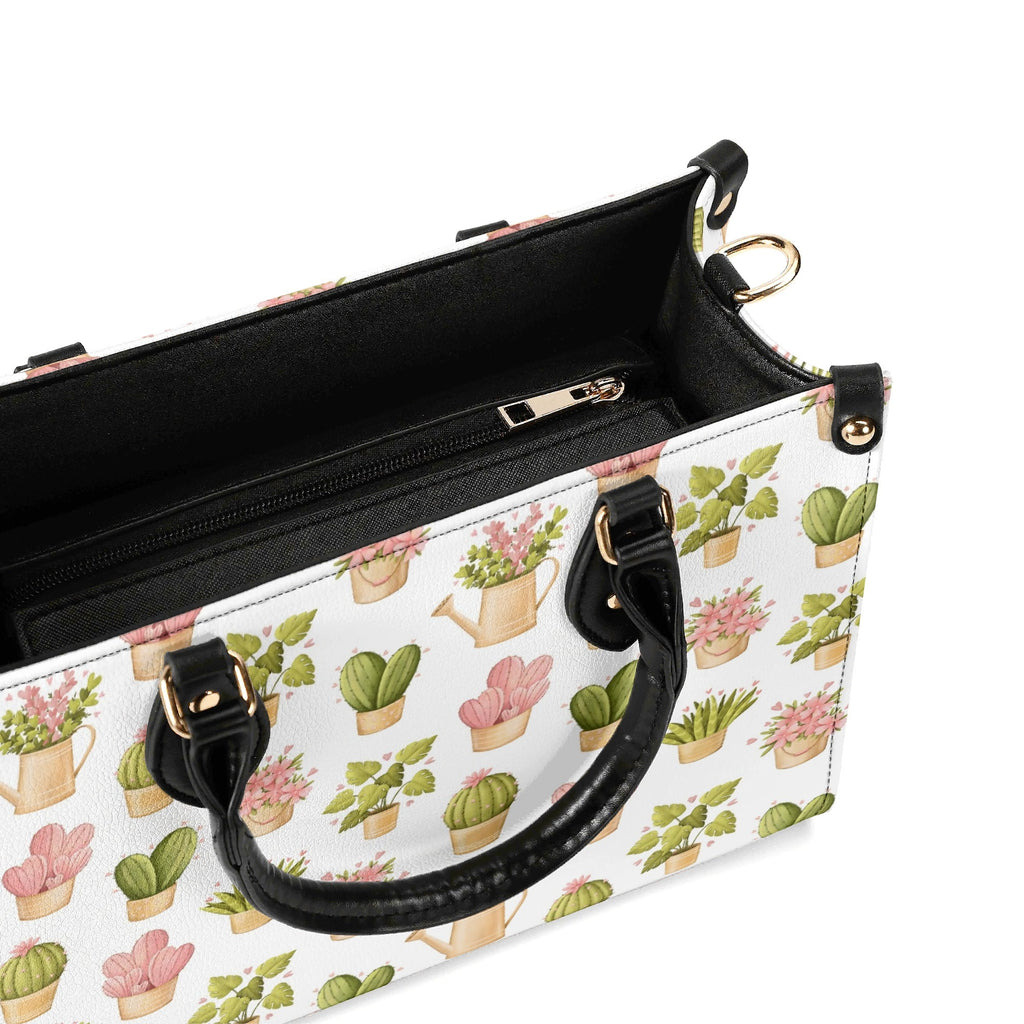 Cactus Pots And Flowers Luxury PU Leather Handbag Luxury PU Leather Handbag Plants Printed Offshore