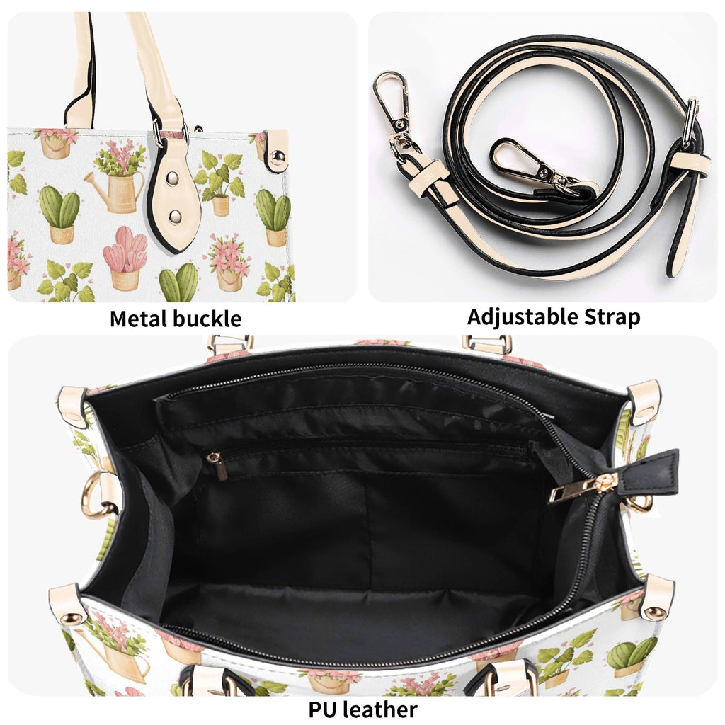 Cactus Pots And Flowers Luxury PU Leather Handbag Luxury PU Leather Handbag Plants Printed Offshore