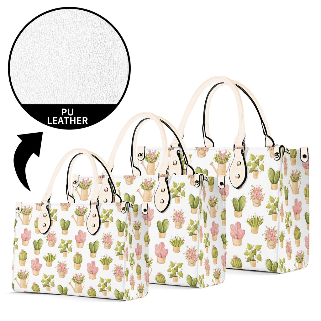 Cactus Pots And Flowers Luxury PU Leather Handbag Luxury PU Leather Handbag Plants Printed Offshore