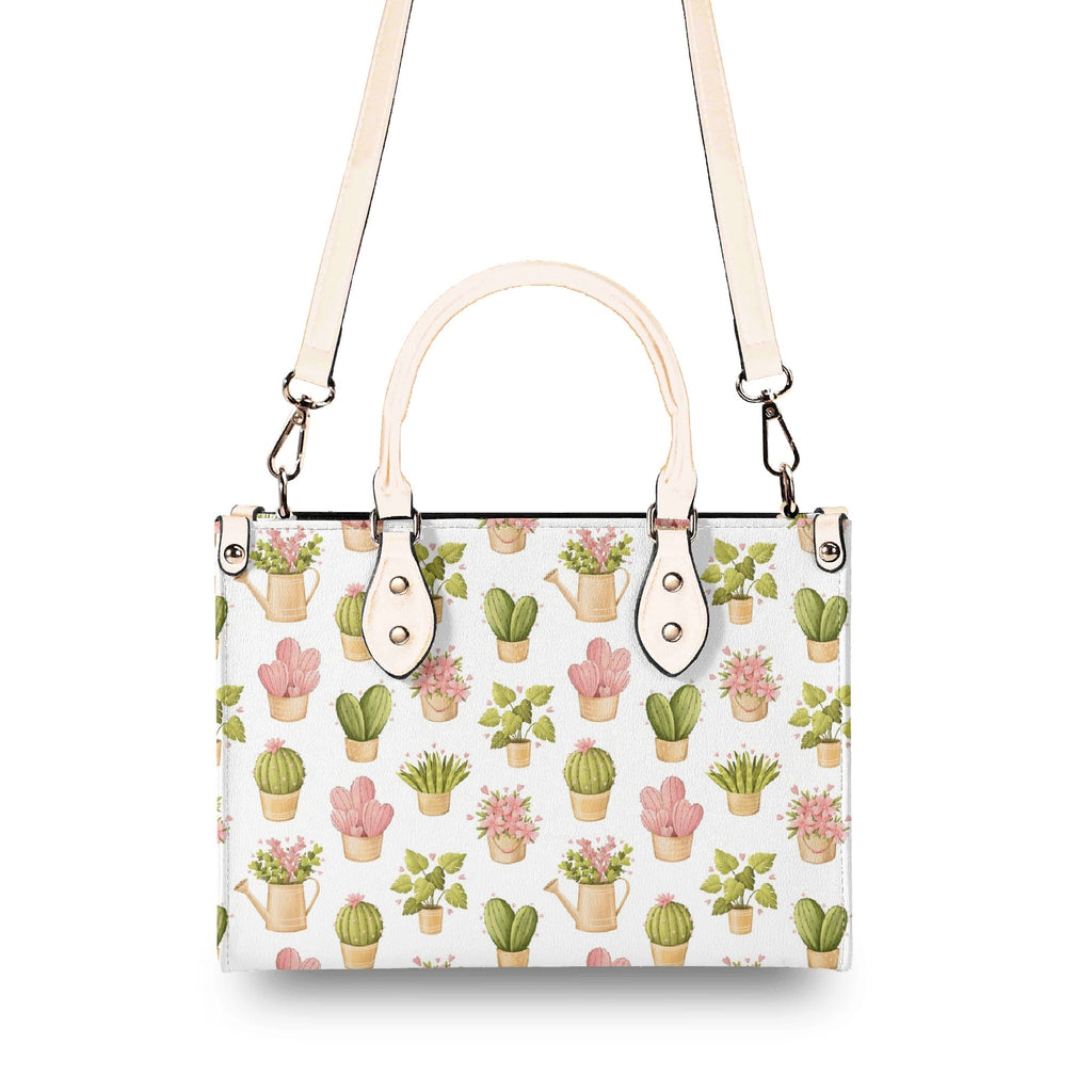 Cactus Pots And Flowers Luxury PU Leather Handbag Luxury PU Leather Handbag Plants Printed Offshore