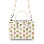 Cactus Pots And Flowers Luxury PU Leather Handbag Luxury PU Leather Handbag Plants Printed Offshore