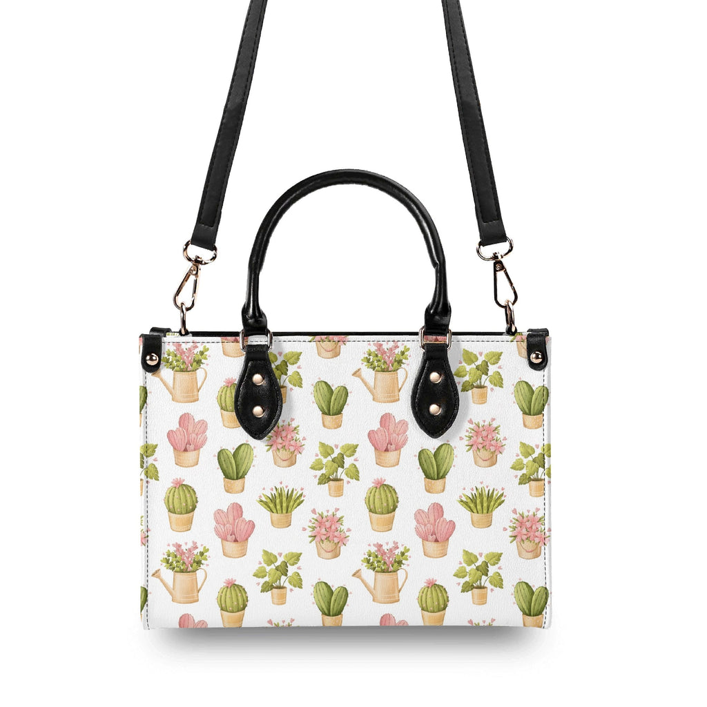 Cactus Pots And Flowers Luxury PU Leather Handbag Luxury PU Leather Handbag Plants Printed Offshore