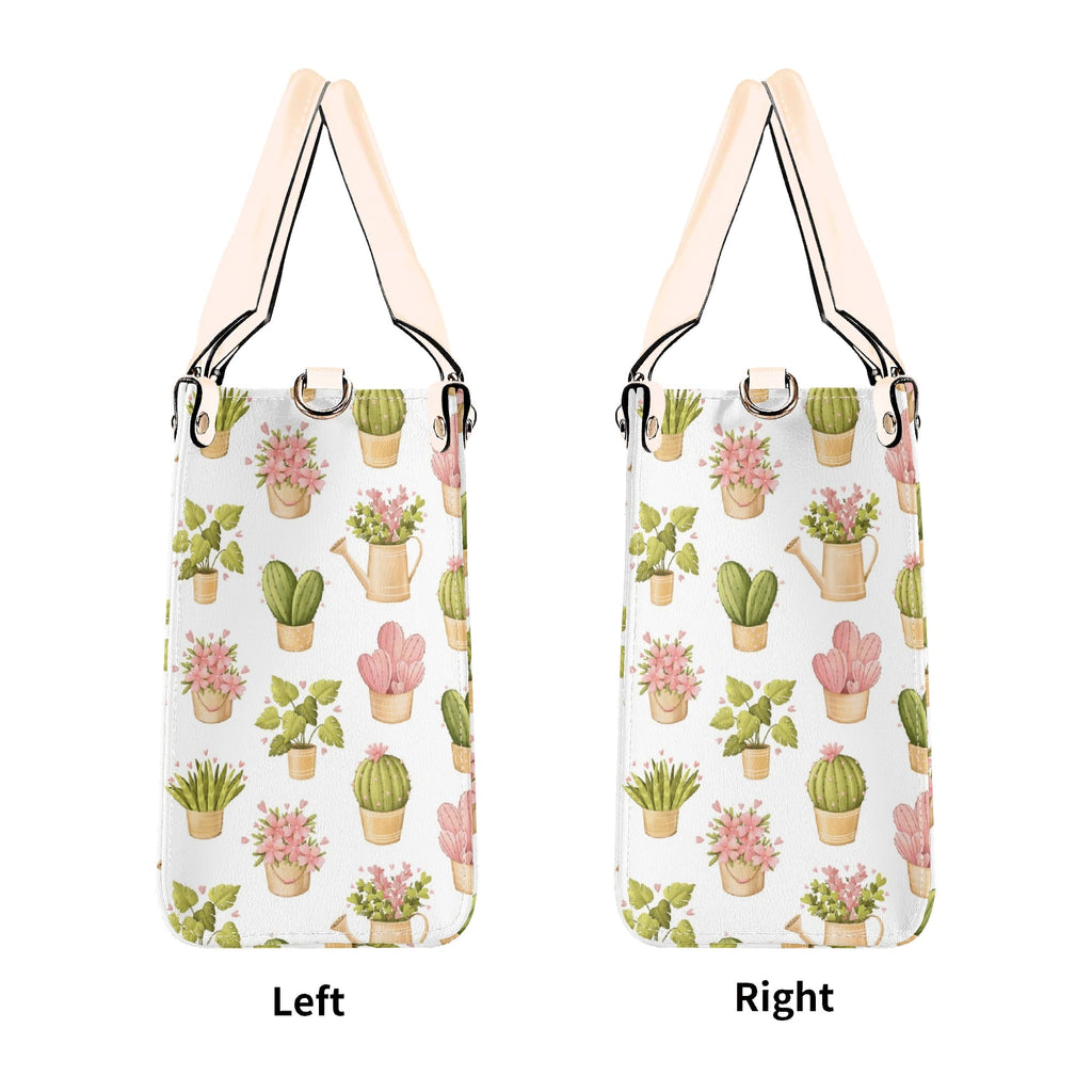 Cactus Pots And Flowers Luxury PU Leather Handbag Luxury PU Leather Handbag Plants Printed Offshore