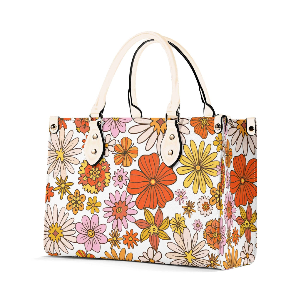 Orange Retro Floral Luxury PU Leather Handbag Luxury PU Leather Handbag Plants Printed Offshore Retro