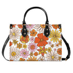 Orange Retro Floral Luxury PU Leather Handbag Luxury PU Leather Handbag Plants Printed Offshore Retro