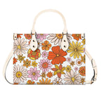 Orange Retro Floral Luxury PU Leather Handbag Luxury PU Leather Handbag Plants Printed Offshore Retro