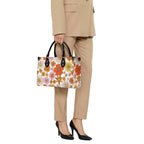 Orange Retro Floral Luxury PU Leather Handbag Luxury PU Leather Handbag Plants Printed Offshore Retro