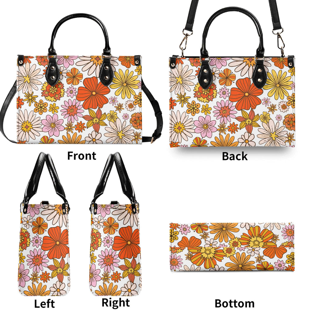 Orange Retro Floral Luxury PU Leather Handbag Luxury PU Leather Handbag Plants Printed Offshore Retro