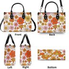 Orange Retro Floral Luxury PU Leather Handbag Luxury PU Leather Handbag Plants Printed Offshore Retro