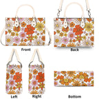 Orange Retro Floral Luxury PU Leather Handbag Luxury PU Leather Handbag Plants Printed Offshore Retro