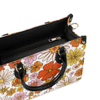 Orange Retro Floral Luxury PU Leather Handbag Luxury PU Leather Handbag Plants Printed Offshore Retro