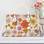 Orange Retro Floral Luxury PU Leather Handbag Beige Luxury PU Leather Handbag Plants Printed Offshore Retro
