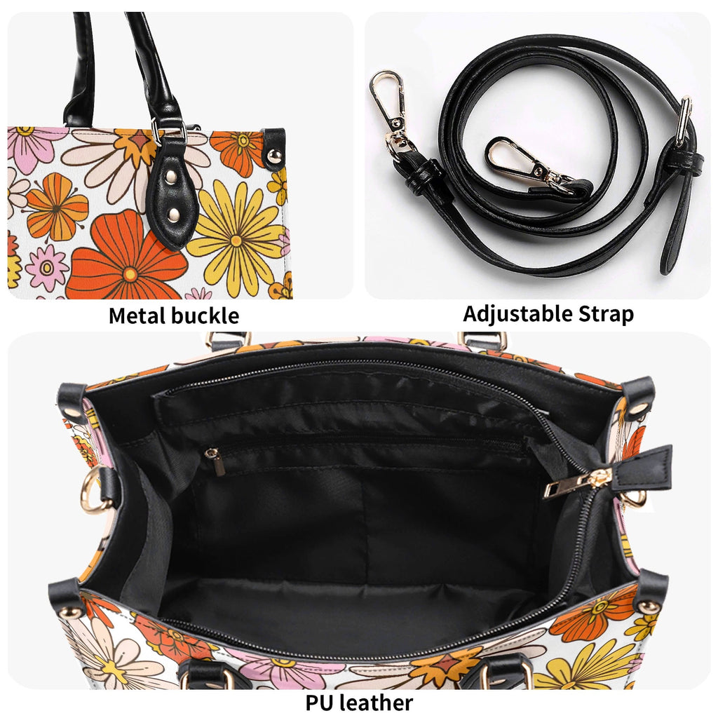 Orange Retro Floral Luxury PU Leather Handbag Luxury PU Leather Handbag Plants Printed Offshore Retro