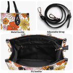 Orange Retro Floral Luxury PU Leather Handbag Luxury PU Leather Handbag Plants Printed Offshore Retro