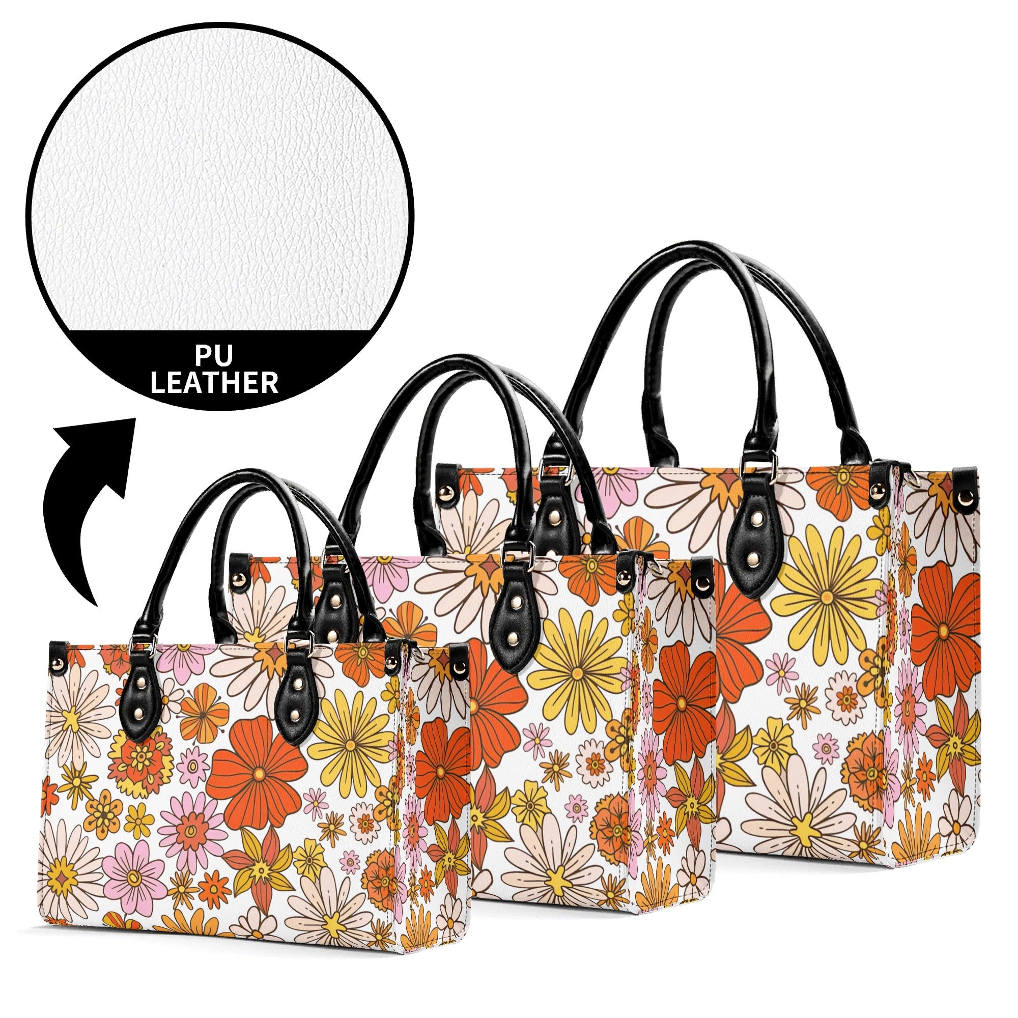 Orange Retro Floral Luxury PU Leather Handbag Luxury PU Leather Handbag Plants Printed Offshore Retro