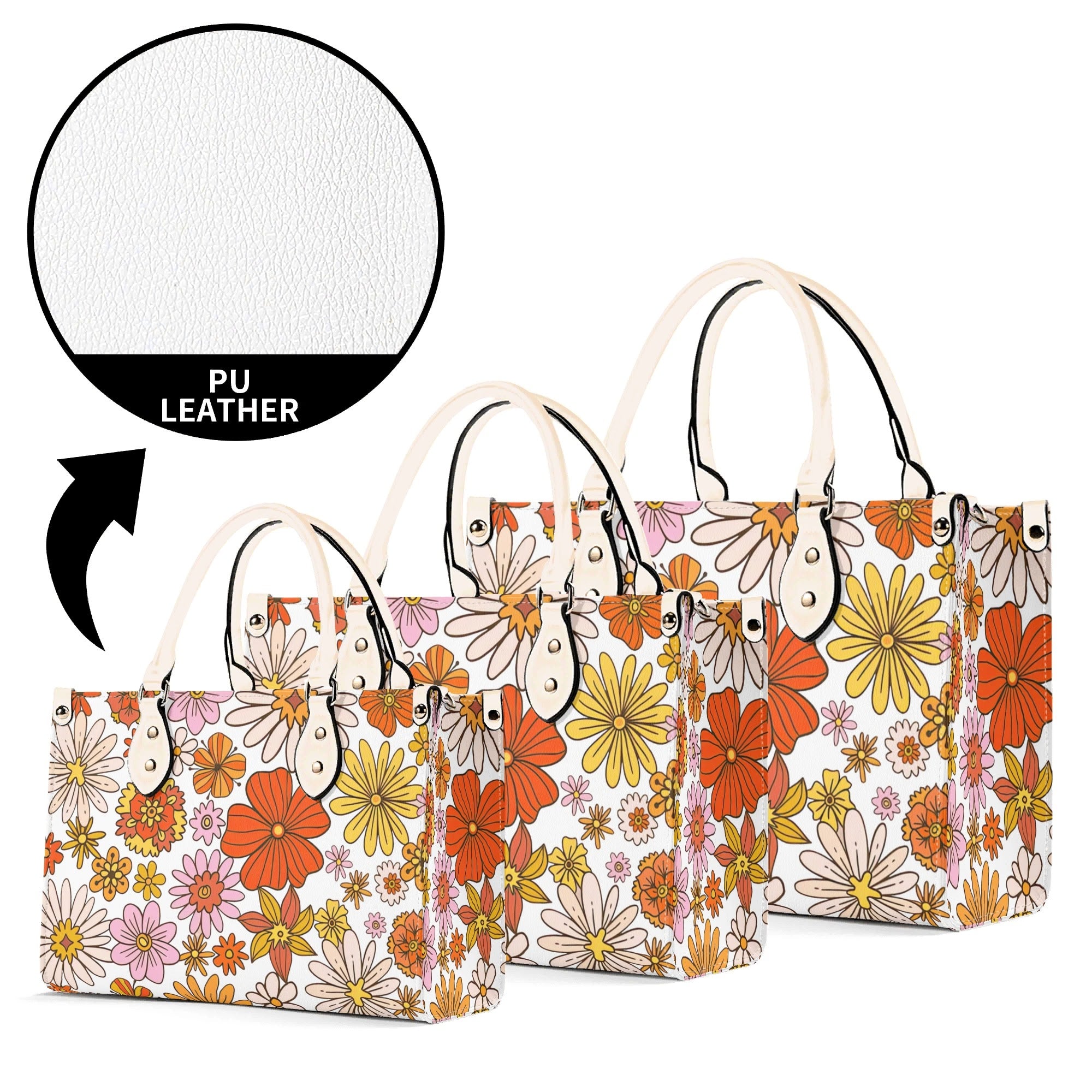 Orange Retro Floral Luxury PU Leather Handbag Luxury PU Leather Handbag Plants Printed Offshore Retro