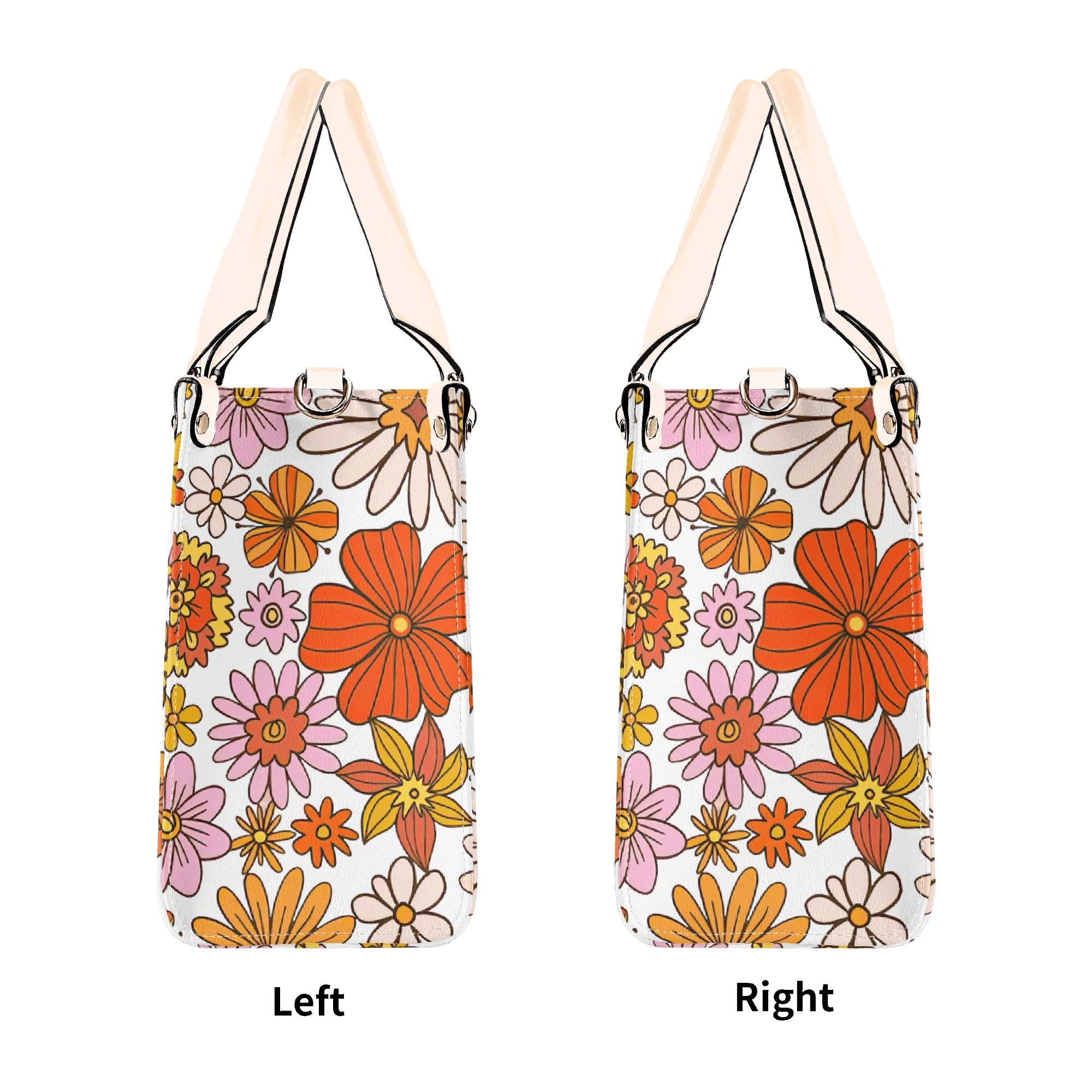 Orange Retro Floral Luxury PU Leather Handbag Luxury PU Leather Handbag Plants Printed Offshore Retro