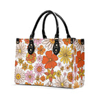 Orange Retro Floral Luxury PU Leather Handbag Luxury PU Leather Handbag Plants Printed Offshore Retro