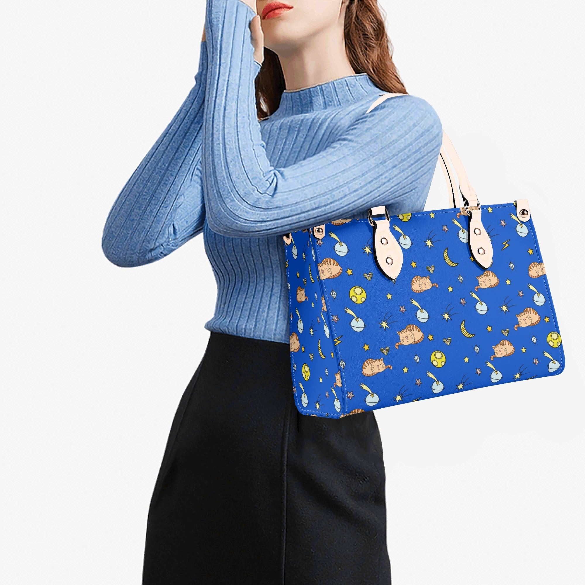Cats In Space Luxury PU Leather Handbag Luxury PU Leather Handbag animal Printed Offshore Space
