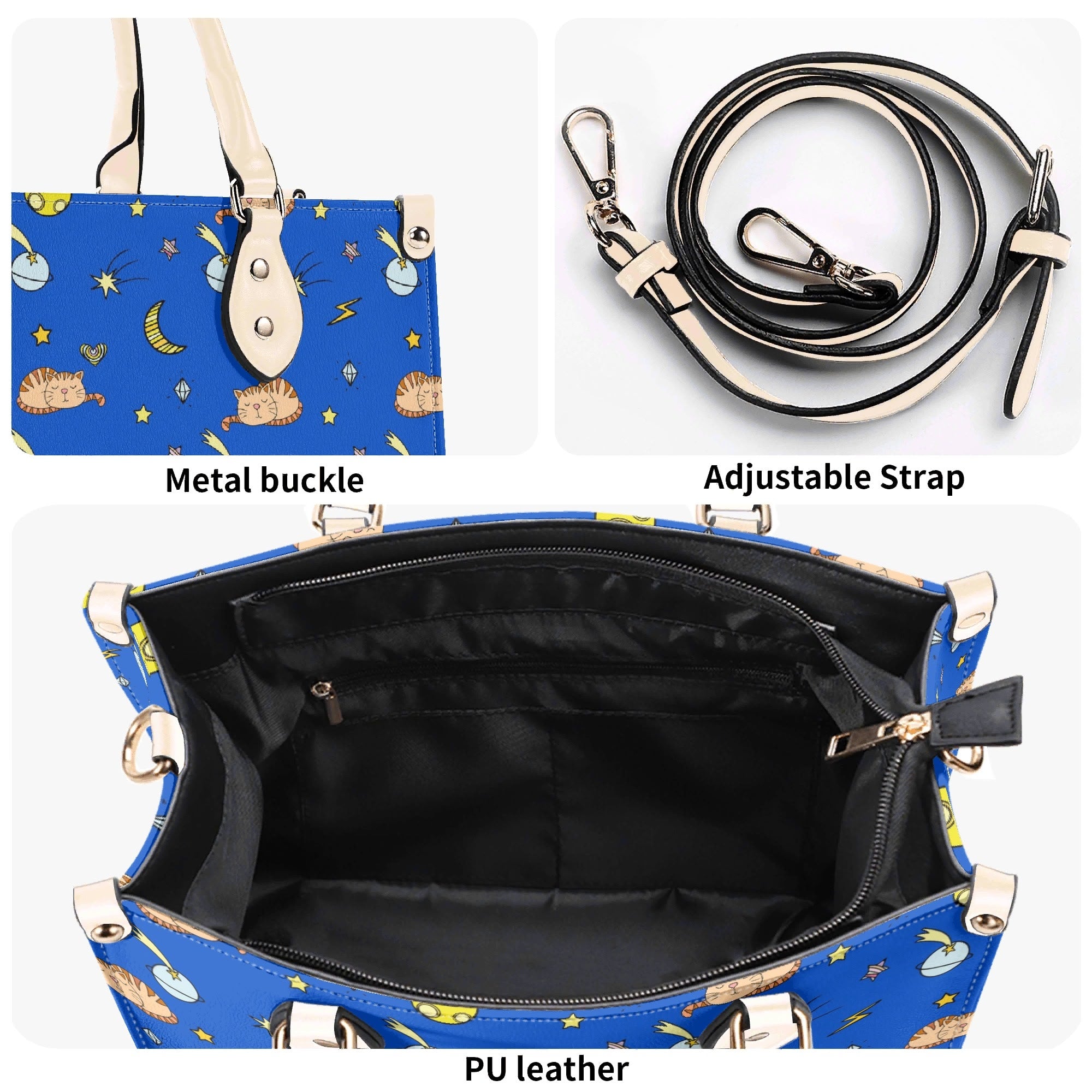 Cats In Space Luxury PU Leather Handbag Luxury PU Leather Handbag animal Printed Offshore Space