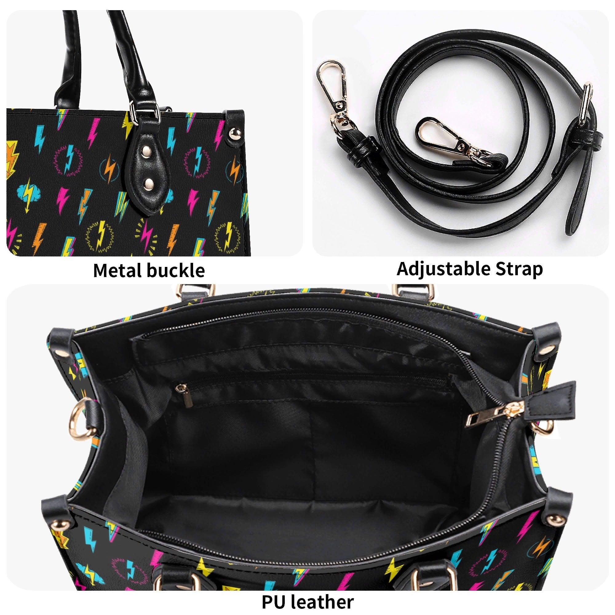 Fun Lightning Luxury PU Leather Handbag Luxury PU Leather Handbag comic Printed Offshore