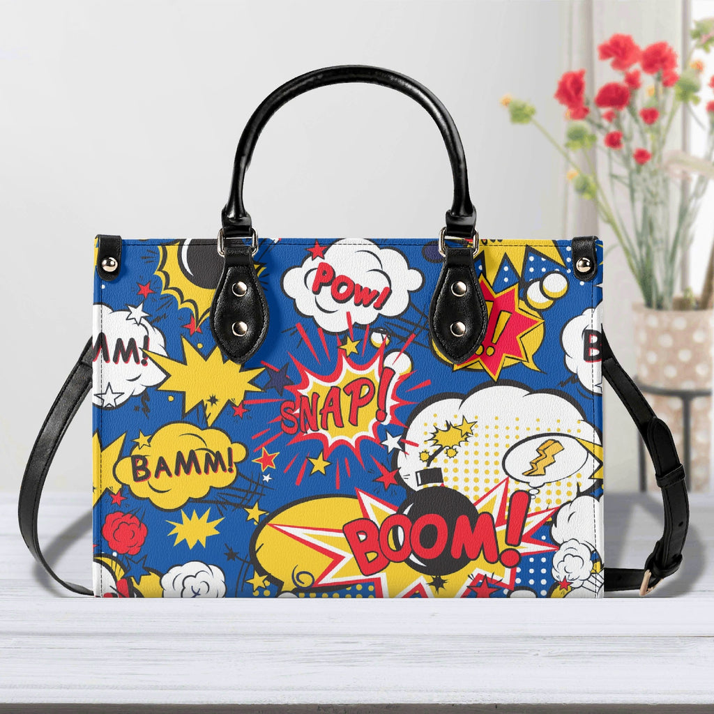 Comic Book Blue Luxury PU Leather Handbag Black Luxury PU Leather Handbag comic Printed Offshore