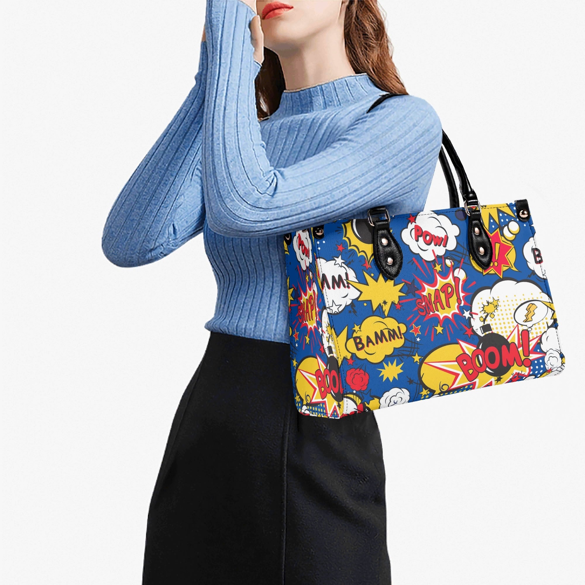 Comic Book Blue Luxury PU Leather Handbag Luxury PU Leather Handbag comic Printed Offshore