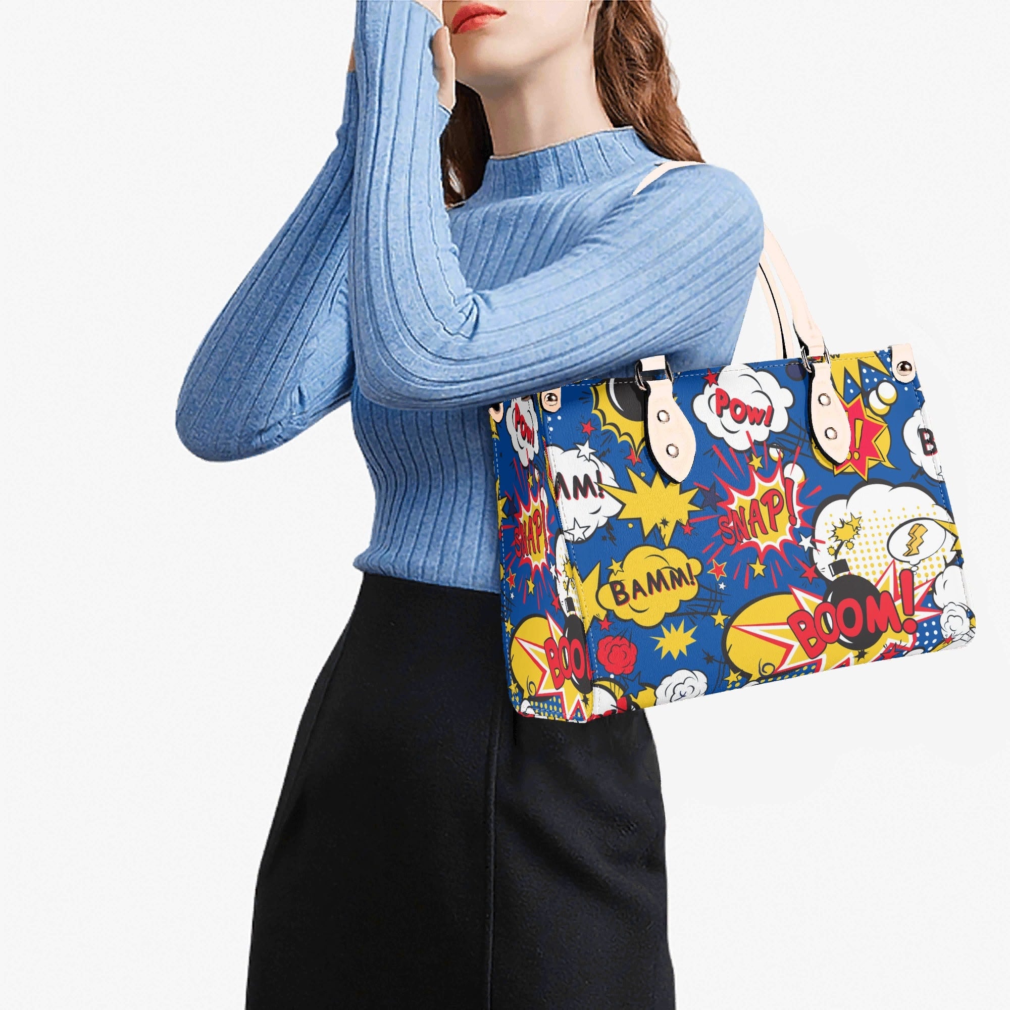 Comic Book Blue Luxury PU Leather Handbag Luxury PU Leather Handbag comic Printed Offshore