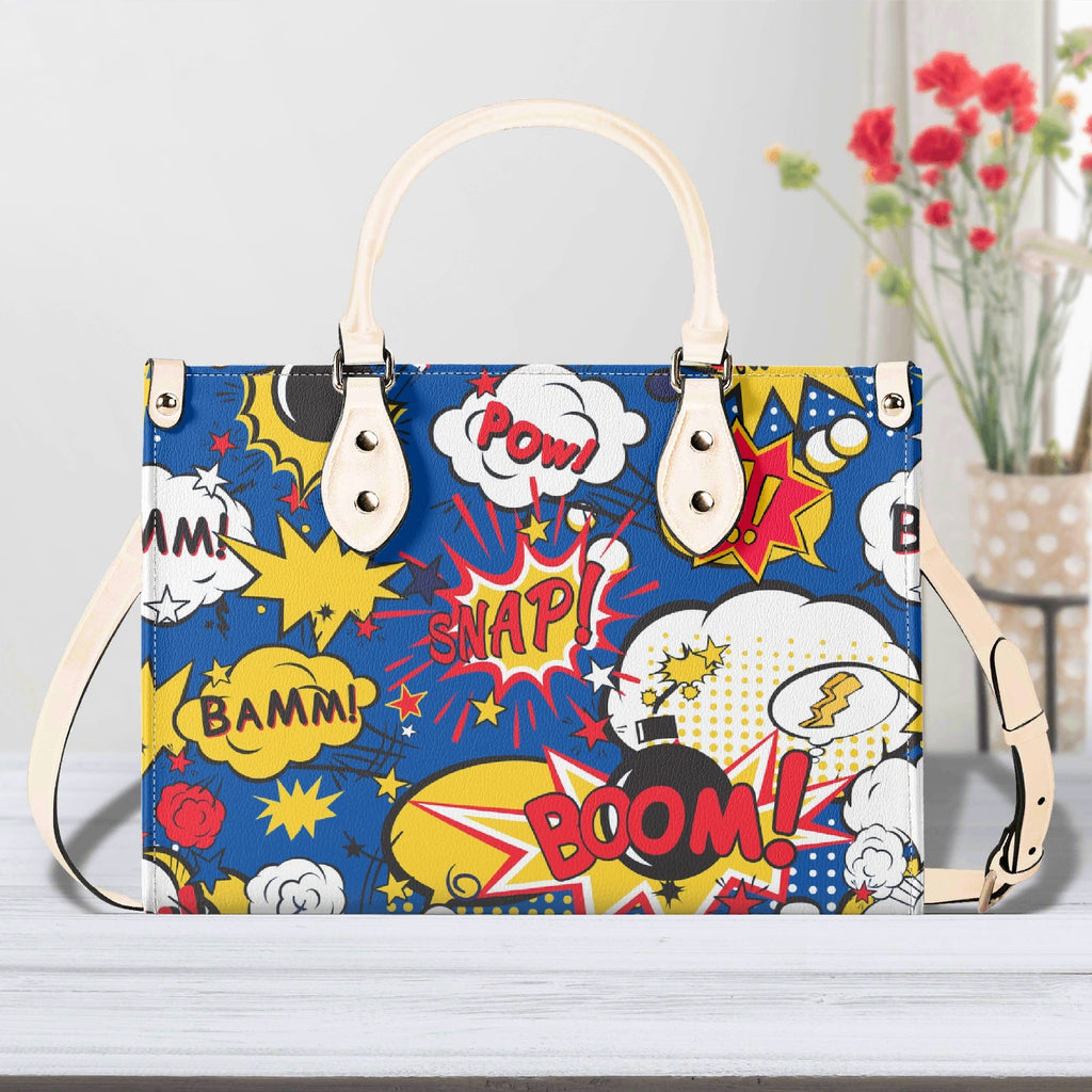 Comic Book Blue Luxury PU Leather Handbag Beige Luxury PU Leather Handbag comic Printed Offshore