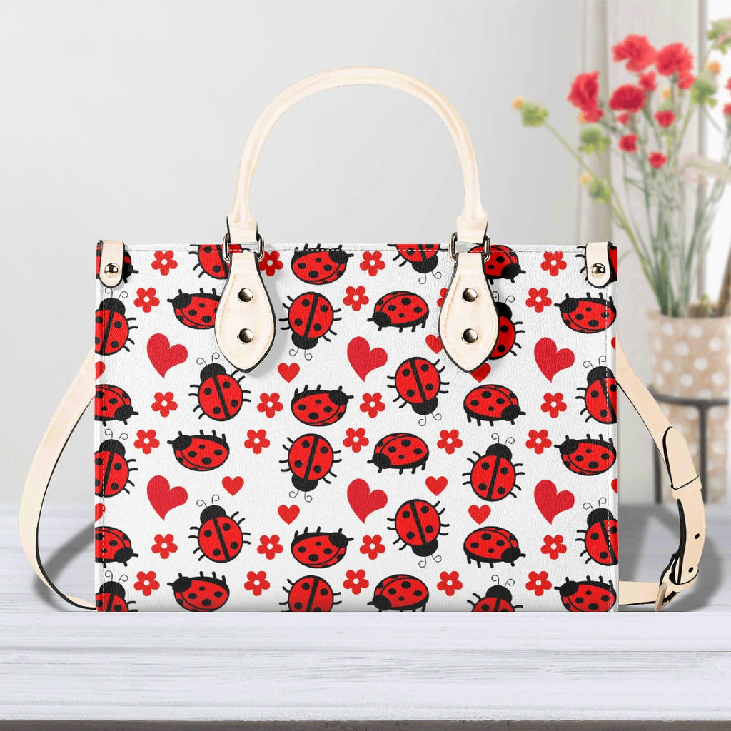 Ladybug Hearts Luxury PU Leather Handbag Beige Luxury PU Leather Handbag animal Love Printed Offshore
