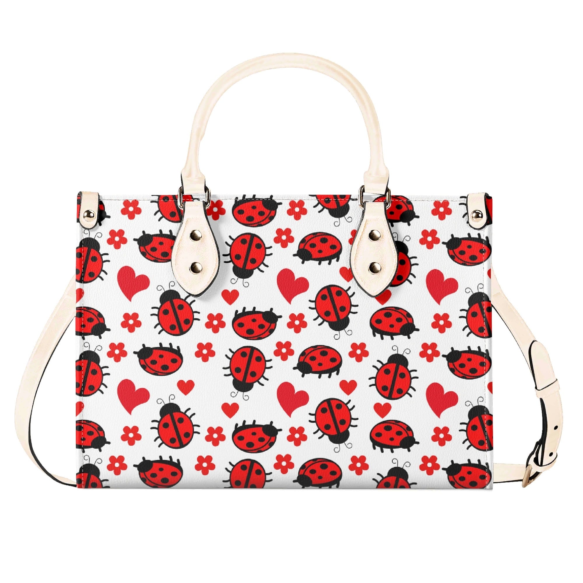 Ladybug Hearts Luxury PU Leather Handbag Luxury PU Leather Handbag animal Love Printed Offshore