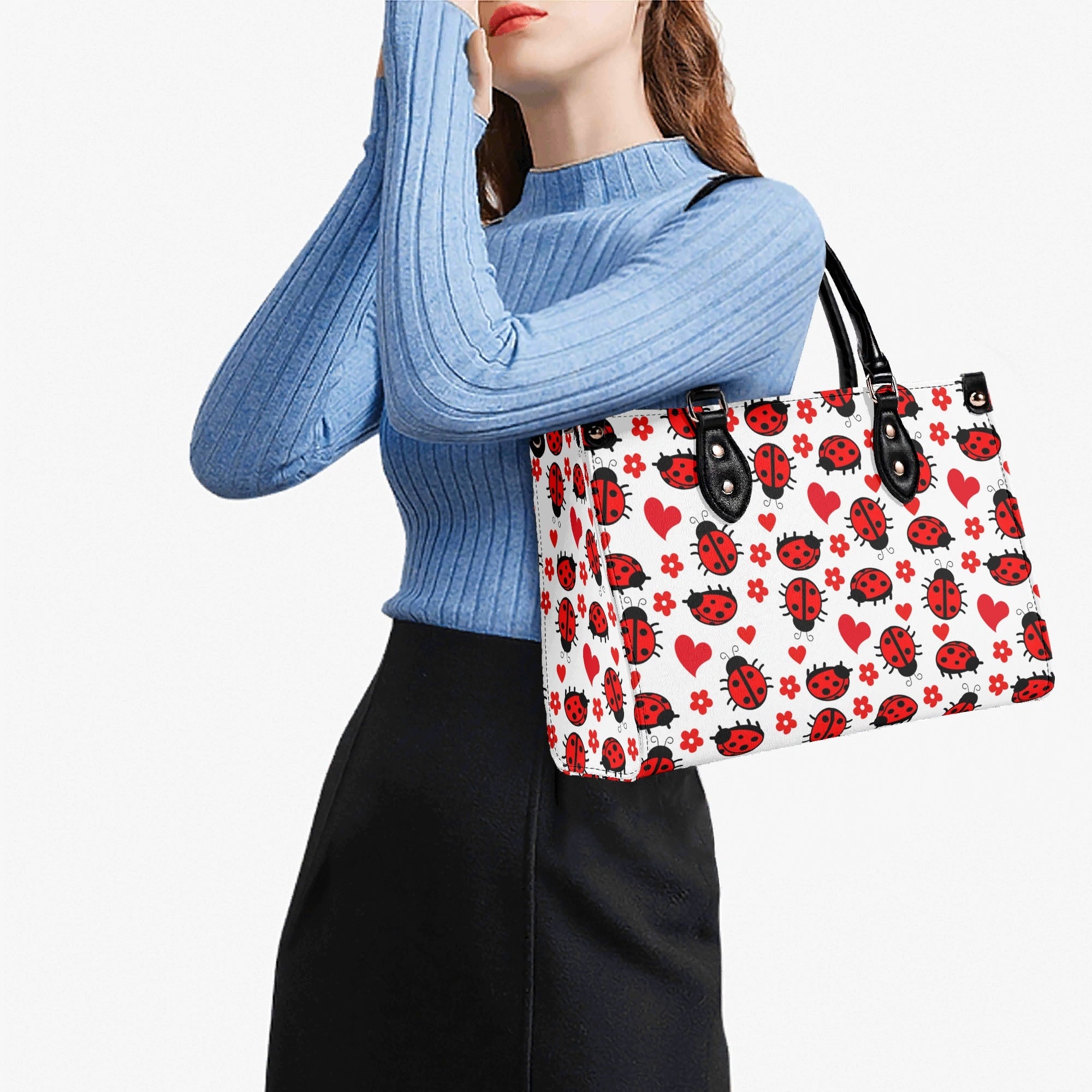 Ladybug Hearts Luxury PU Leather Handbag Luxury PU Leather Handbag animal Love Printed Offshore