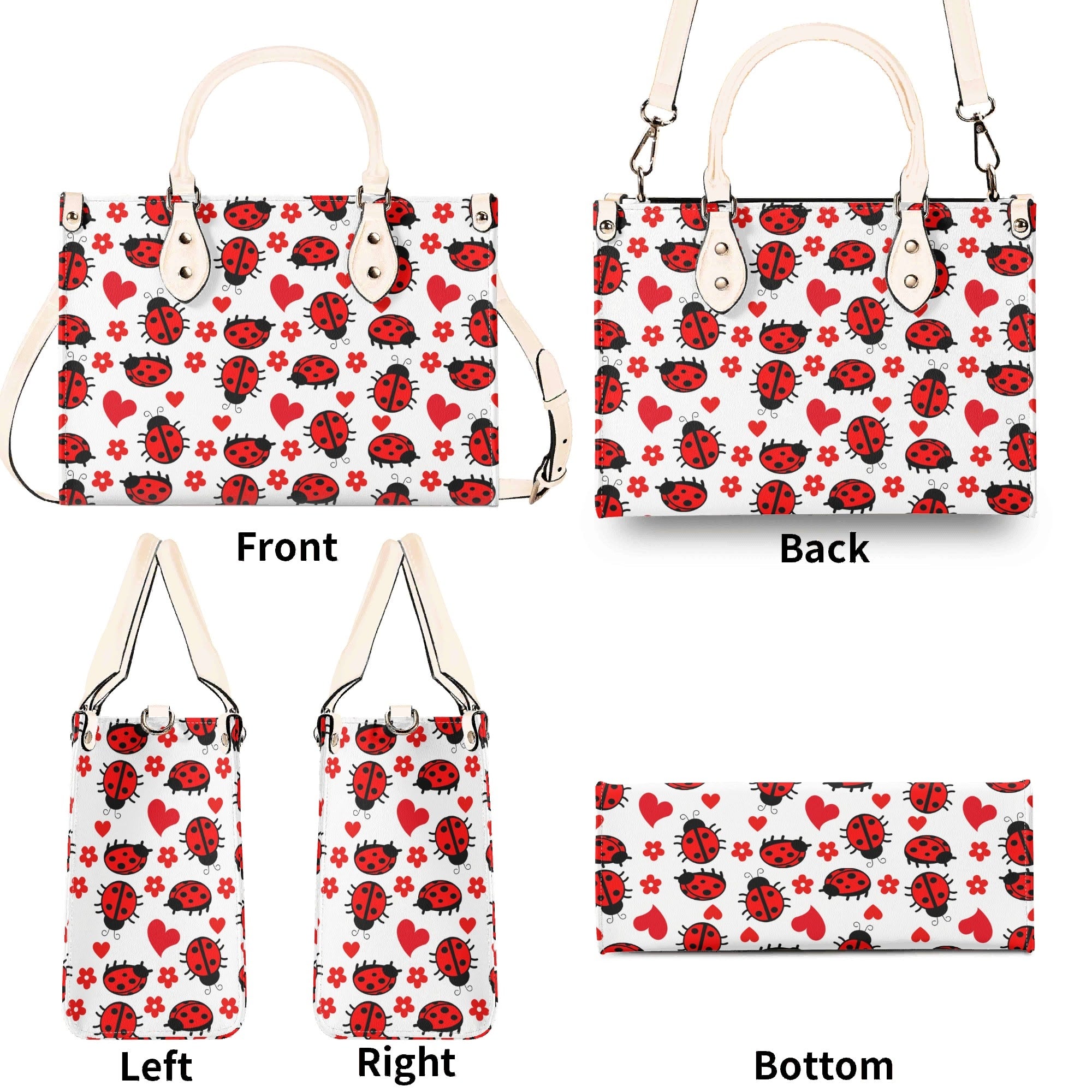 Ladybug Hearts Luxury PU Leather Handbag Luxury PU Leather Handbag animal Love Printed Offshore