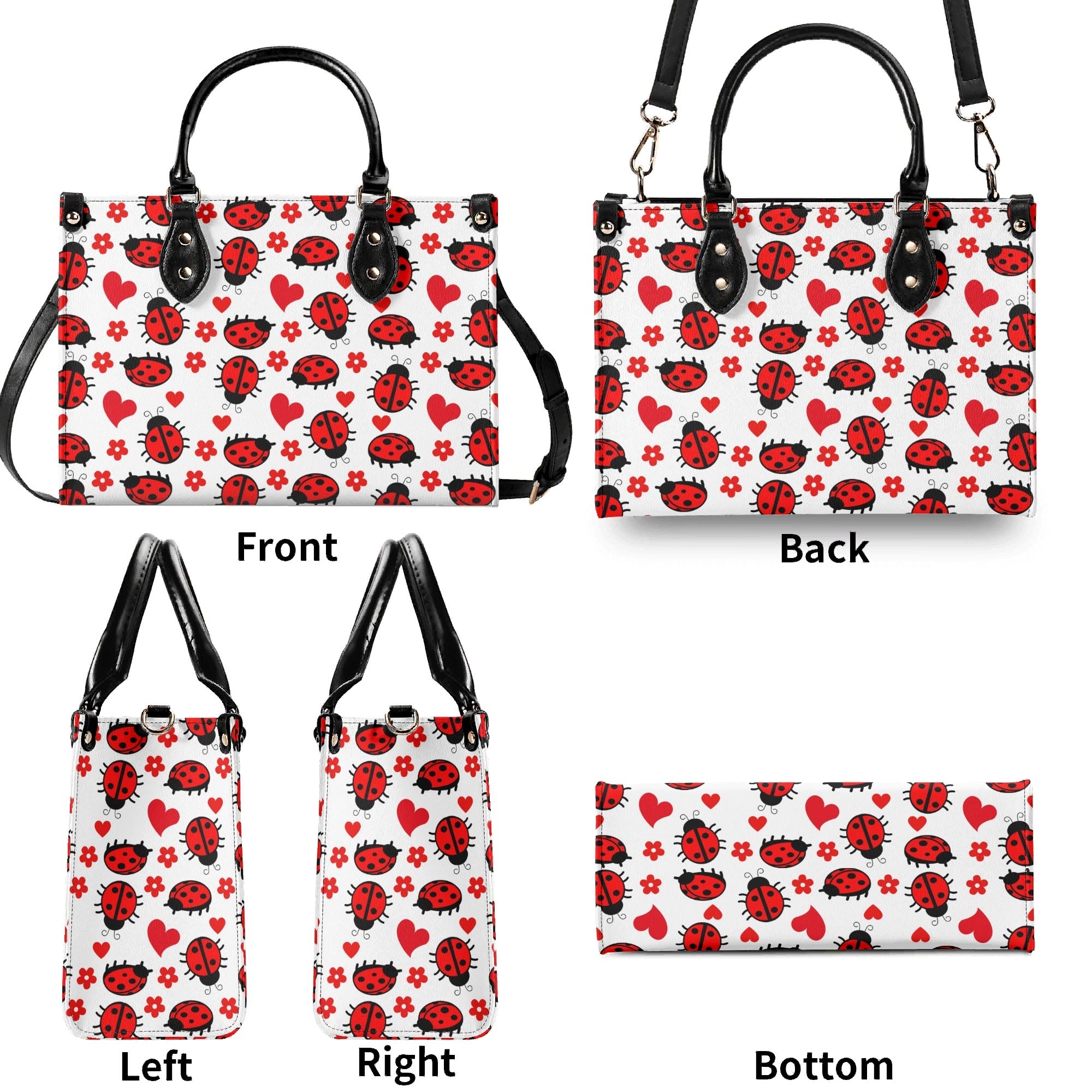 Ladybug Hearts Luxury PU Leather Handbag Luxury PU Leather Handbag animal Love Printed Offshore
