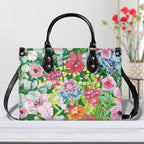 Bright Floral Luxury PU Leather Handbag Black Luxury PU Leather Handbag Plants Printed Offshore