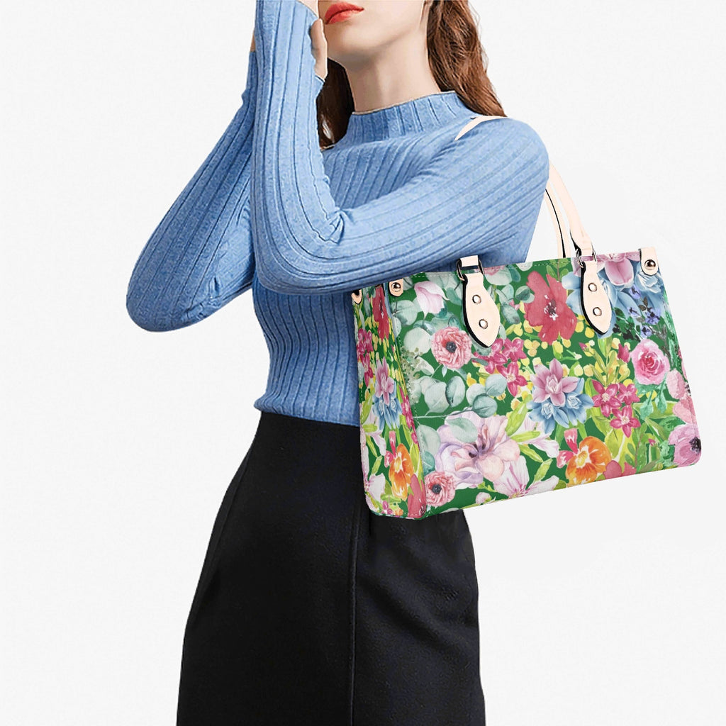 Bright Floral Luxury PU Leather Handbag Luxury PU Leather Handbag Plants Printed Offshore