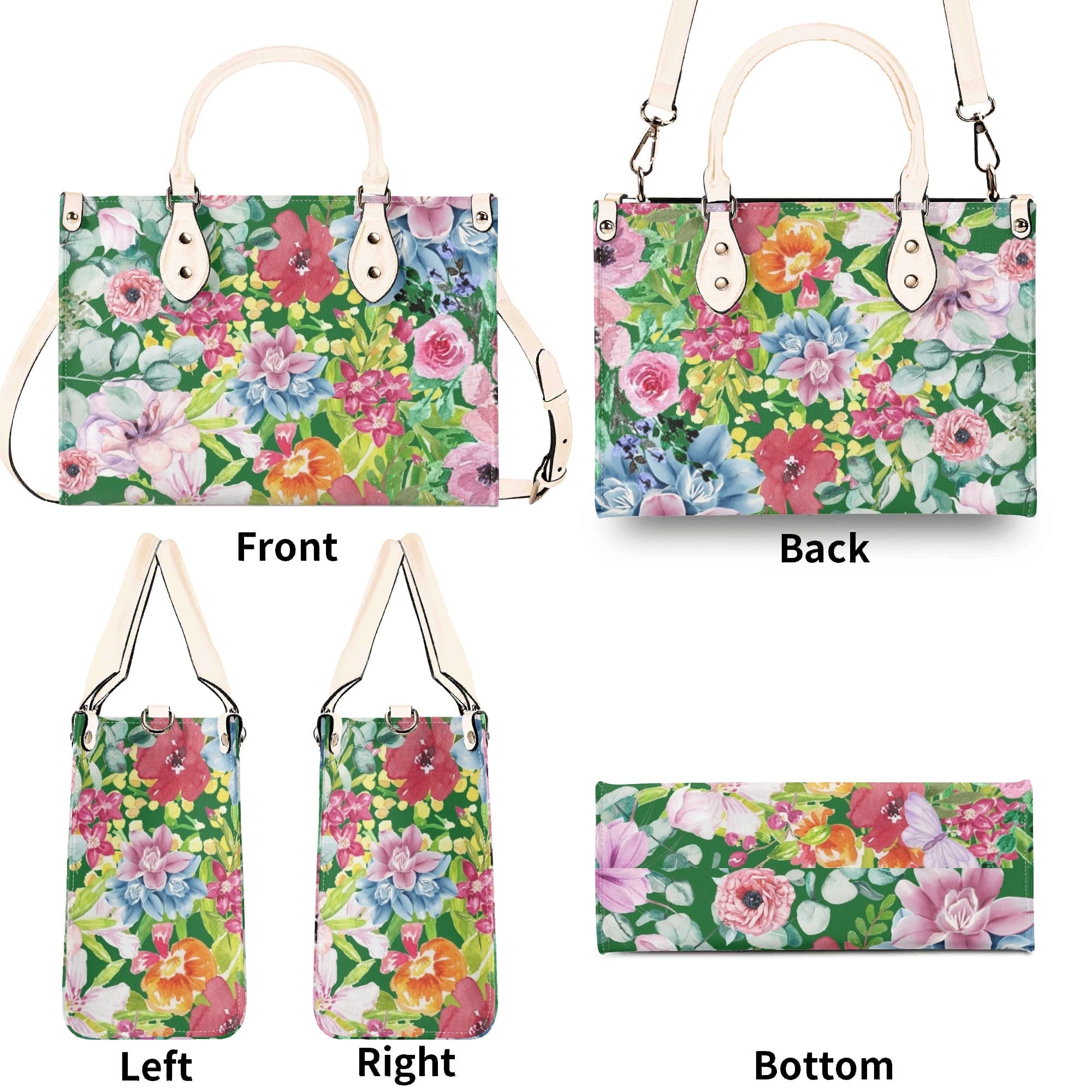 Bright Floral Luxury PU Leather Handbag Luxury PU Leather Handbag Plants Printed Offshore