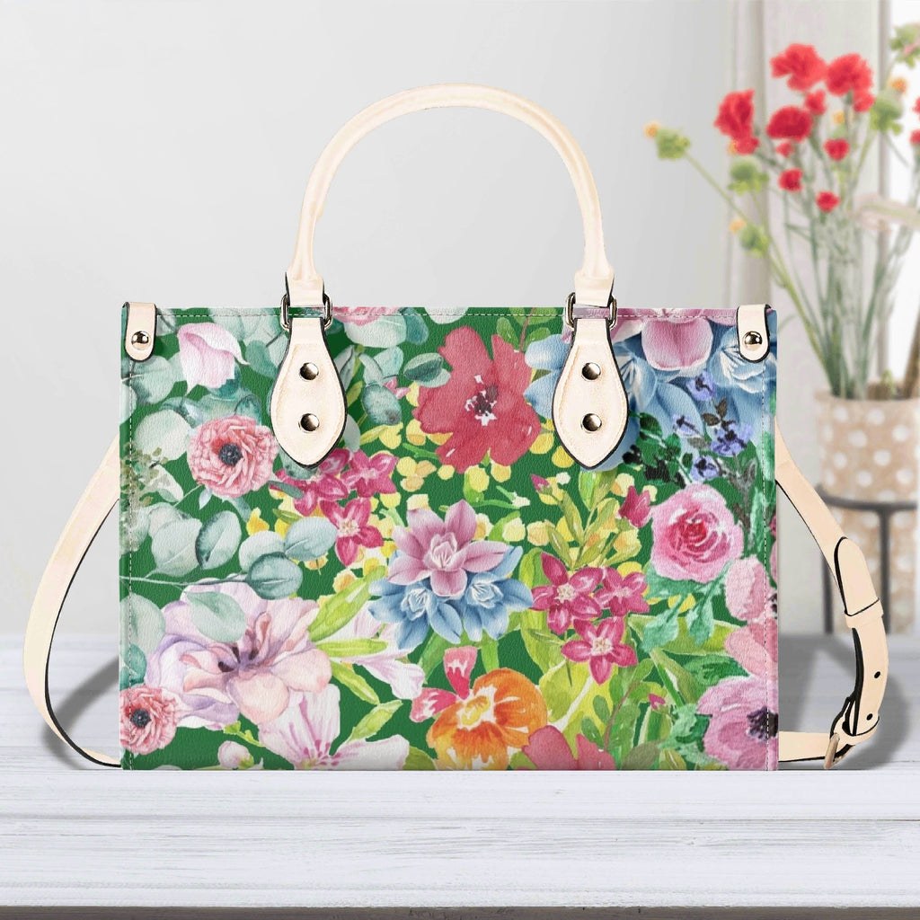 Bright Floral Luxury PU Leather Handbag Beige Luxury PU Leather Handbag Plants Printed Offshore