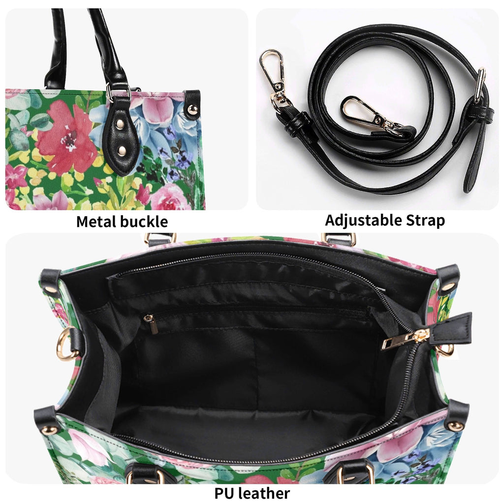 Bright Floral Luxury PU Leather Handbag Luxury PU Leather Handbag Plants Printed Offshore