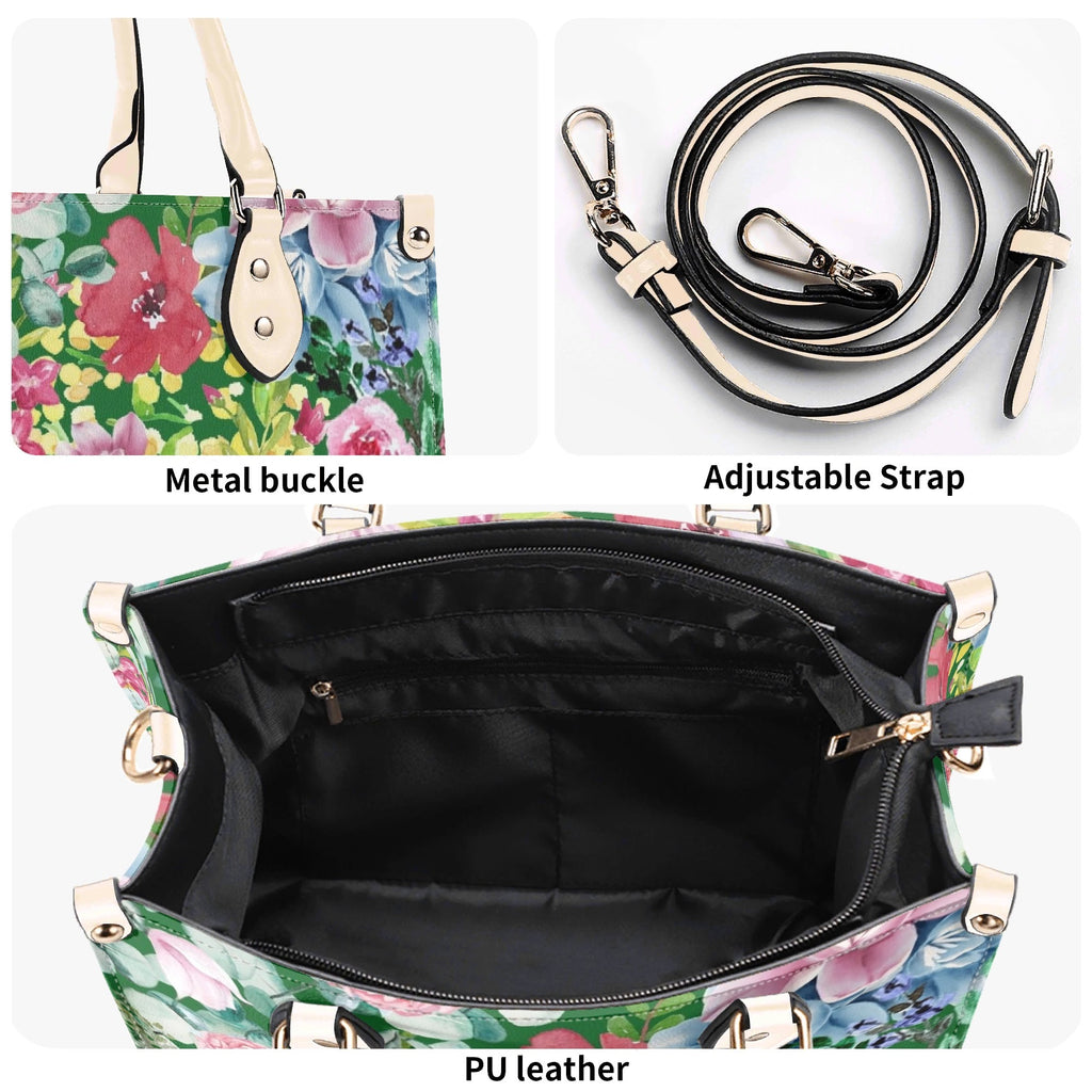 Bright Floral Luxury PU Leather Handbag Luxury PU Leather Handbag Plants Printed Offshore