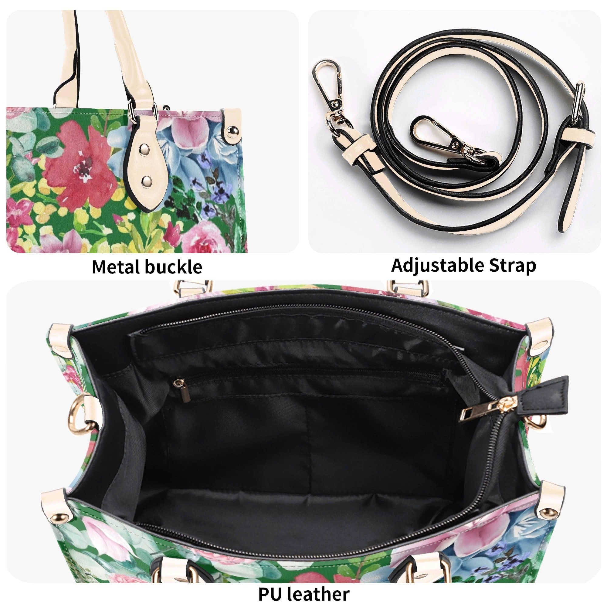 Bright Floral Luxury PU Leather Handbag Luxury PU Leather Handbag Plants Printed Offshore