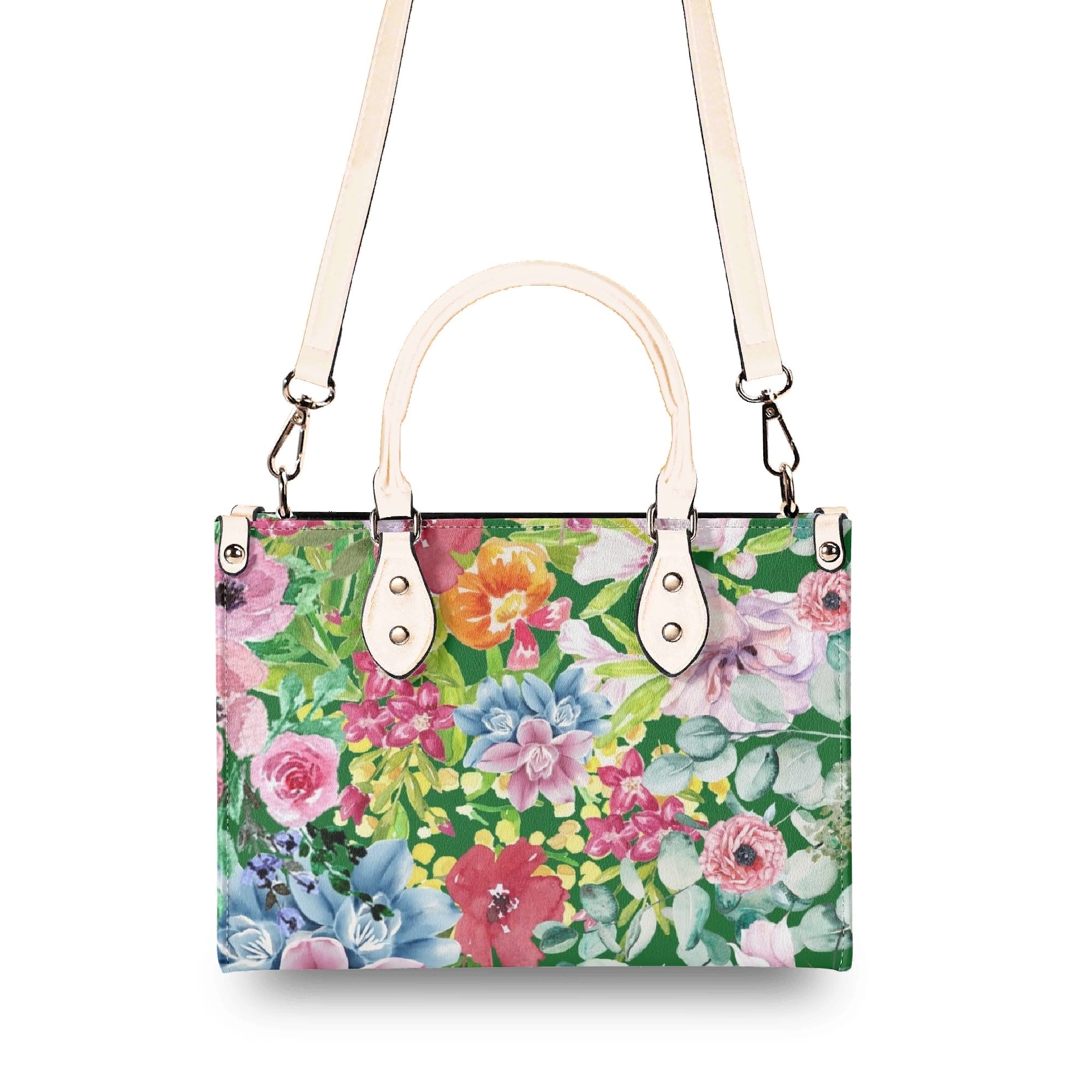 Bright Floral Luxury PU Leather Handbag Luxury PU Leather Handbag Plants Printed Offshore