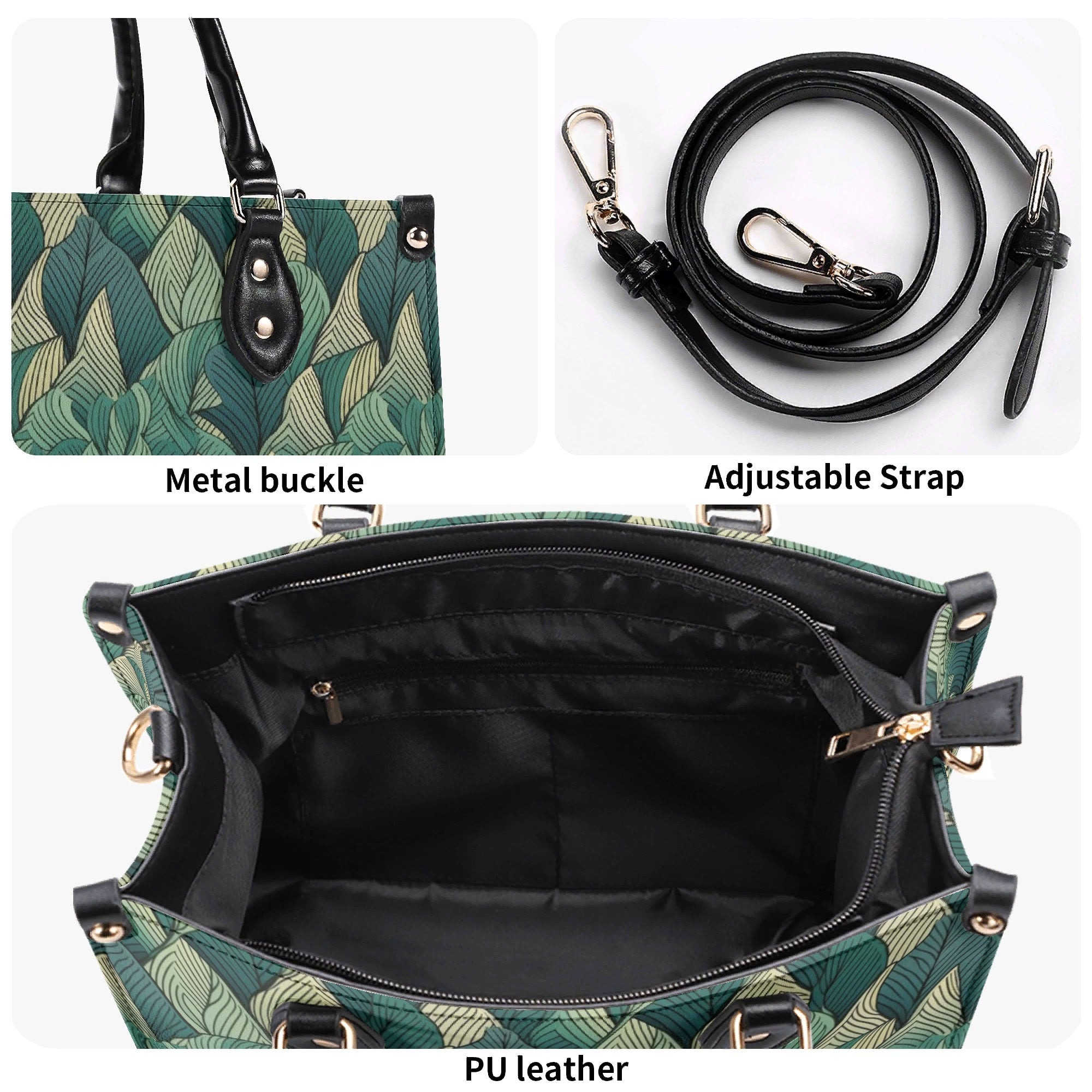 Leaf Pattern Luxury PU Leather Handbag Luxury PU Leather Handbag Plants Printed Offshore