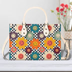 Happy Retro Flowers Luxury PU Leather Handbag Beige Luxury PU Leather Handbag Printed Offshore Retro