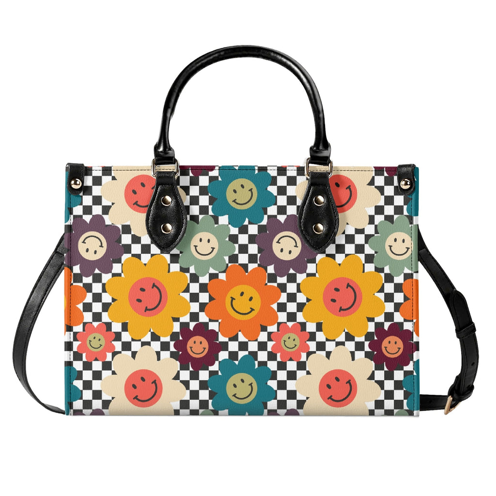 Happy Retro Flowers Luxury PU Leather Handbag Luxury PU Leather Handbag Printed Offshore Retro