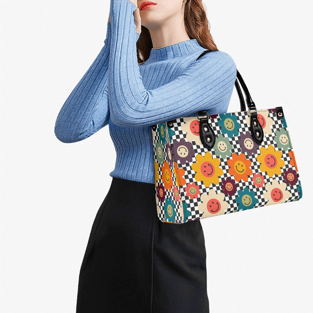 Happy Retro Flowers Luxury PU Leather Handbag Luxury PU Leather Handbag Printed Offshore Retro