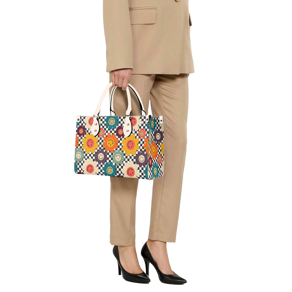 Happy Retro Flowers Luxury PU Leather Handbag Luxury PU Leather Handbag Printed Offshore Retro
