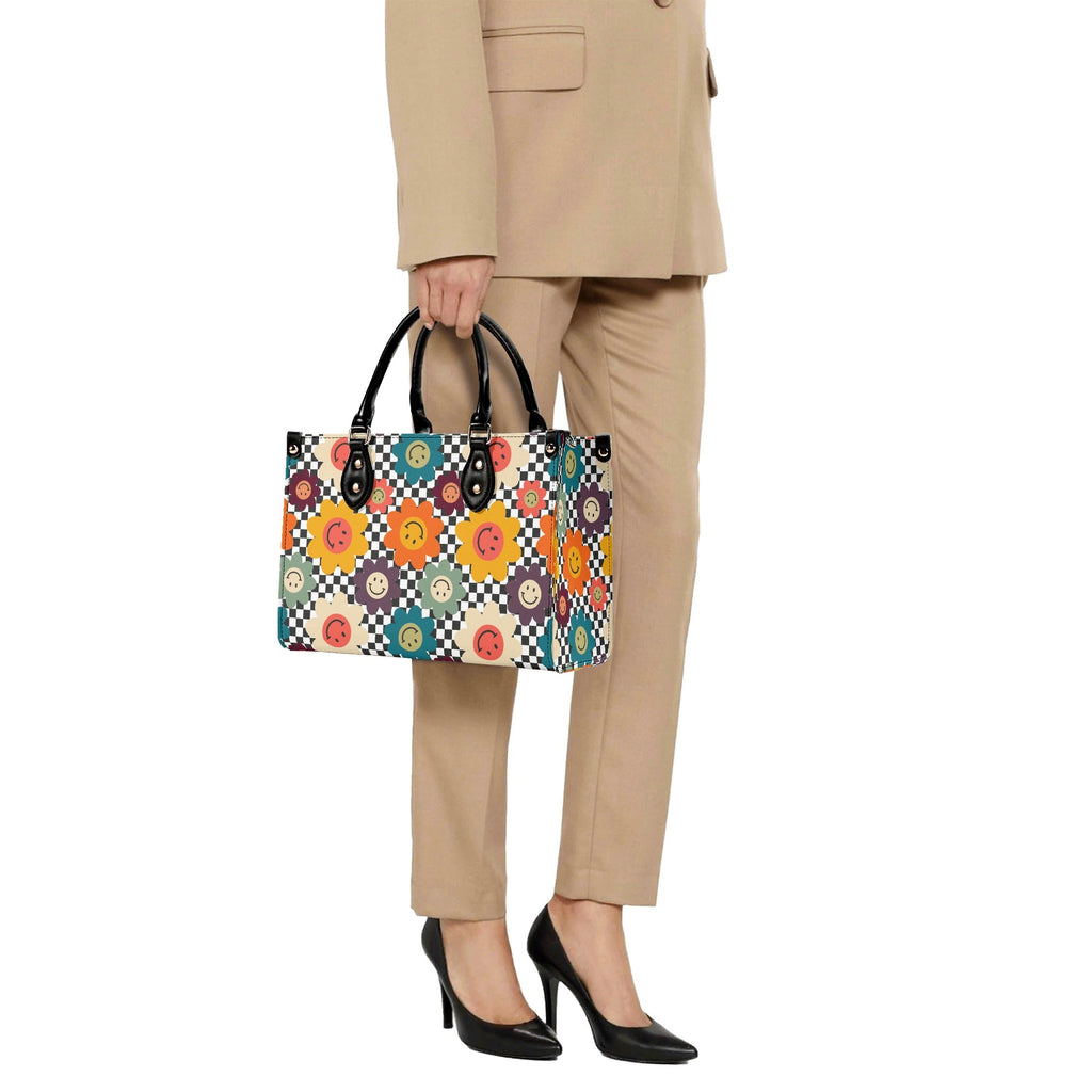 Happy Retro Flowers Luxury PU Leather Handbag Luxury PU Leather Handbag Printed Offshore Retro