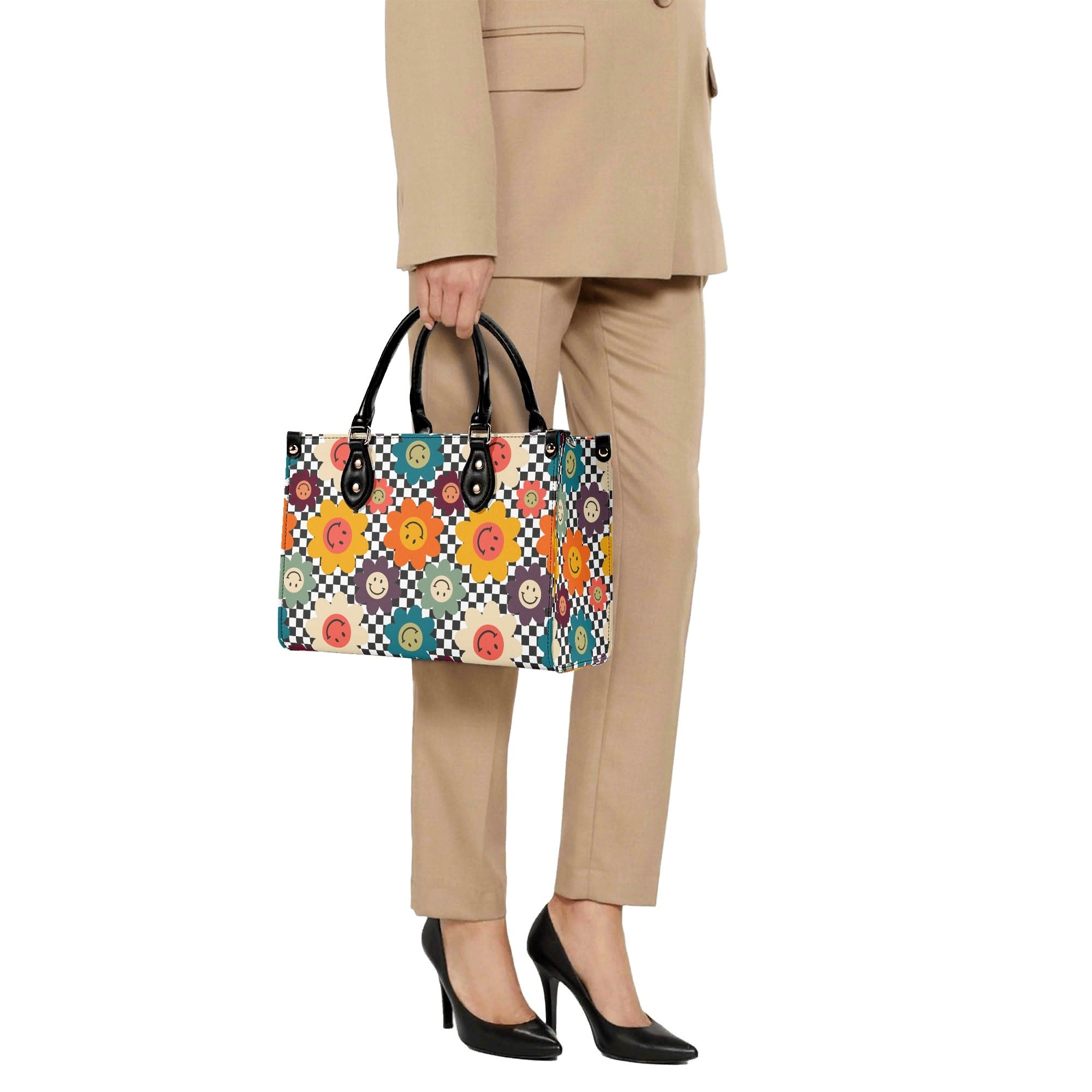Happy Retro Flowers Luxury PU Leather Handbag Luxury PU Leather Handbag Printed Offshore Retro