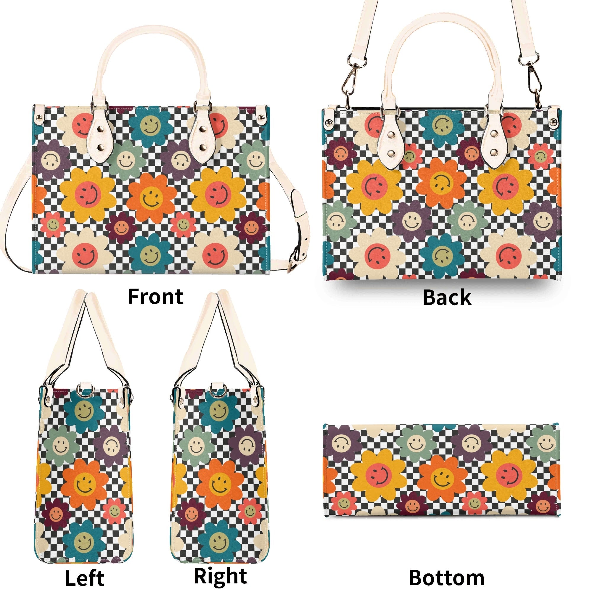 Happy Retro Flowers Luxury PU Leather Handbag Luxury PU Leather Handbag Printed Offshore Retro
